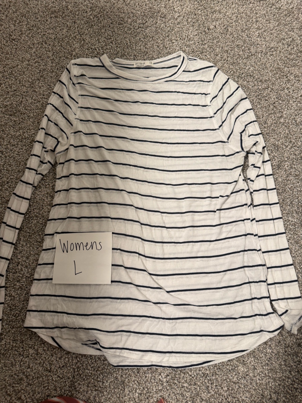 Cotton On White Long-Sleeve Tee with Navy Stripes